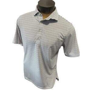 Stitch Mens Medium White/Black Striped Short Sleeve Polo